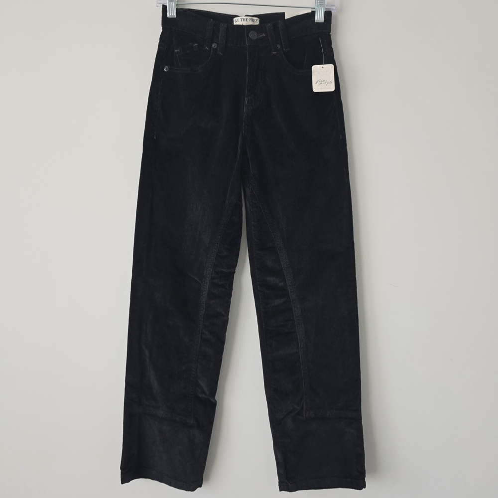 We Tge Free By Free People High Rise Straigh Leg Corduroy Pants 24 Black 90s NWT